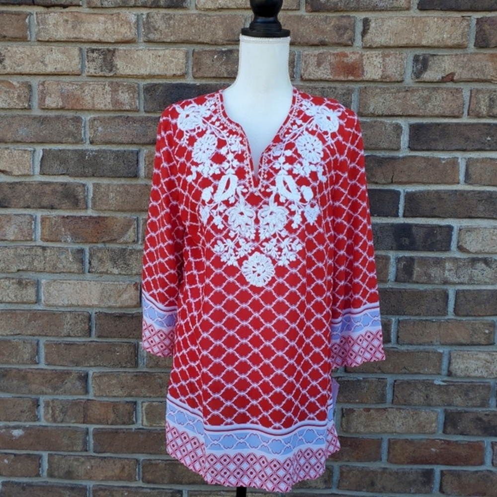 Charter Club Embroidered Tunic Top size M